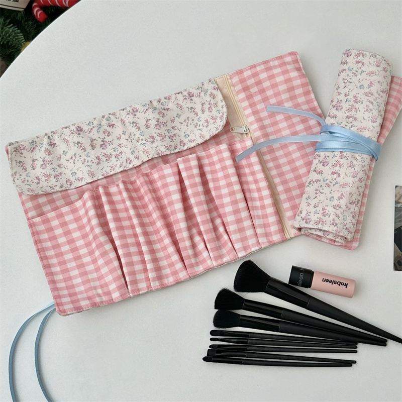 꽃무늬 격자무늬 패브릭 메이크업 브러쉬 롤 보관 가방  - Beauty Makeup Organizer 리뷰 및 가격